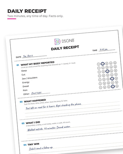 DSGN8 Receipt Journal | Printable Nervous System Tracker