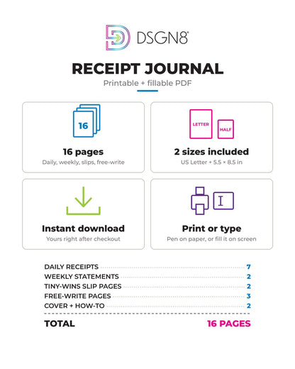 DSGN8 Receipt Journal | Printable Nervous System Tracker